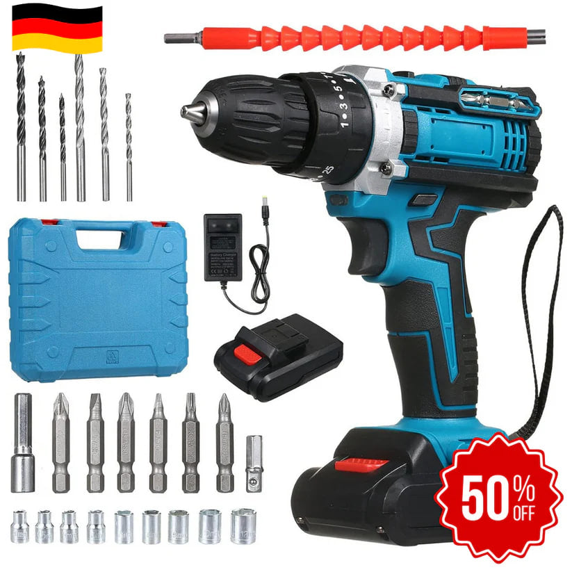 DrillMaster | Ηλεκτρικό δραπάνι με κρούση και μπαταρία (Πλήρες σετ γερμανικό)
